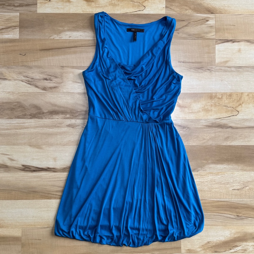 BCBGMaxAzria Blue Gathered Mini Dress